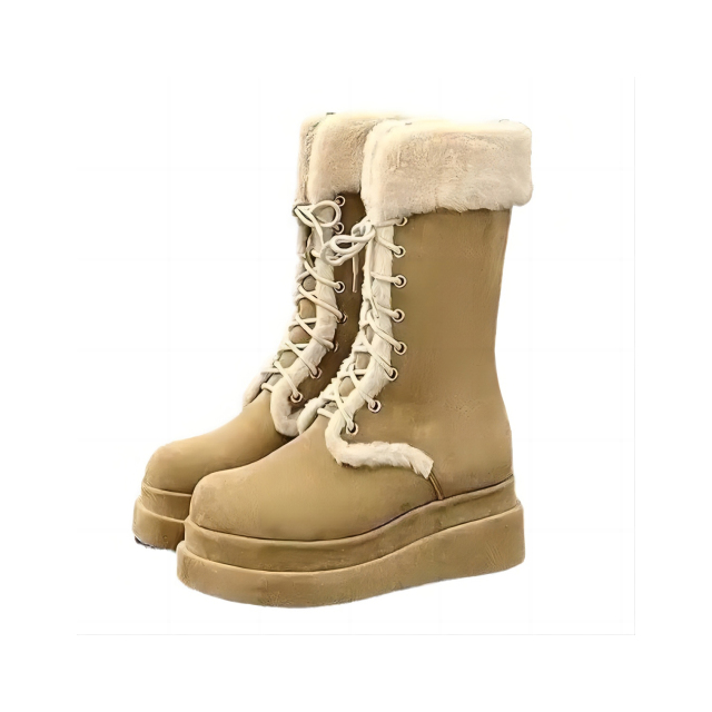 Wholesale Fashion Vintage Style Lace-Up Snow Boots For Ladies Knee High Warm Thick-soled Anti-Slip Women Snow Boots