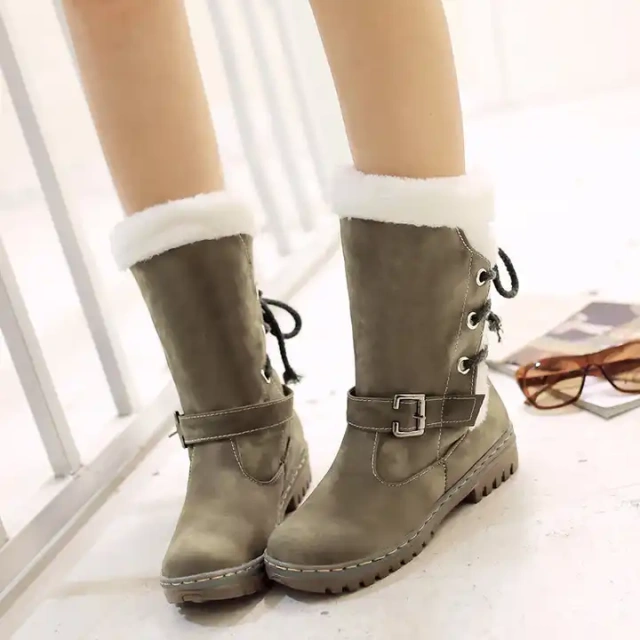 Wholesale Hot Sale Round Toe Snow Boots For Women Fashion High Quality Plus-Size Thick Warm Female Lace-Up Winter Knee Boots