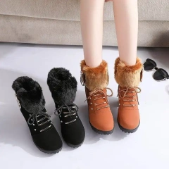 Wholesale Fur Top Line High Heel Snow Boots With Rhinestone New Thick Heel Leather Short Winter Martin Boots
