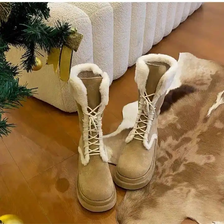 Wholesale Fashion Vintage Style Lace-Up Snow Boots For Ladies Knee High Warm Thick-soled Anti-Slip Women Snow Boots