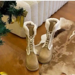 Wholesale Fashion Vintage Style Lace-Up Snow Boots For Ladies Knee High Warm Thick-soled Anti-Slip Women Snow Boots