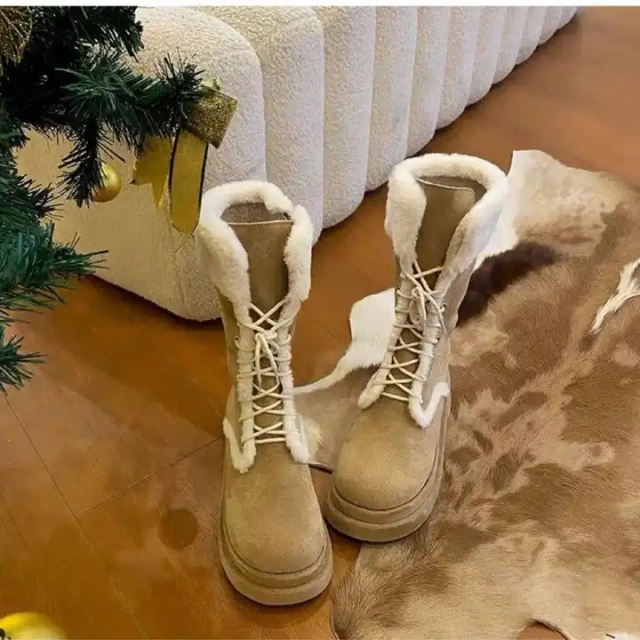 Wholesale Fashion Vintage Style Lace-Up Snow Boots For Ladies Knee High Warm Thick-soled Anti-Slip Women Snow Boots