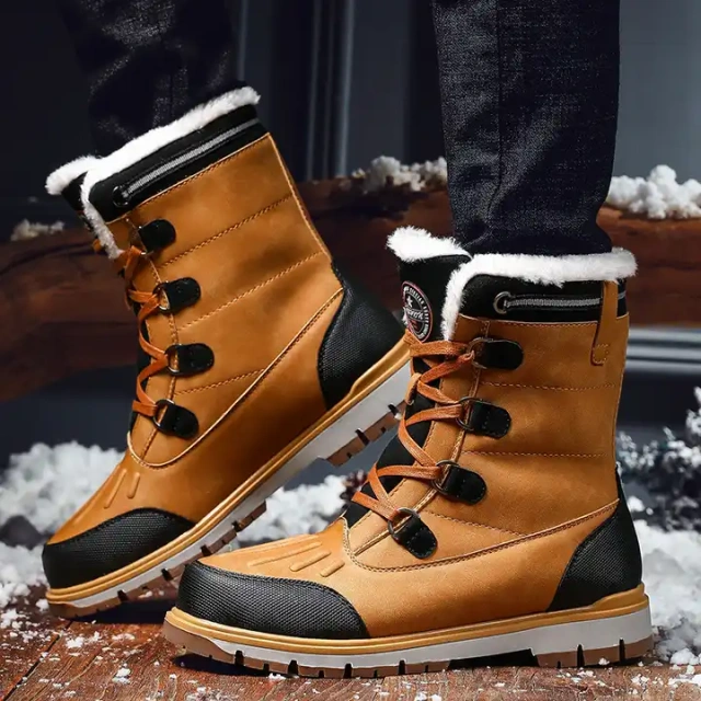 Wholesale High Quality Leather Waterproof Men's Snow Boots Largr-Size High Top Cotton Warm Non-Slip Snow Boots For Man