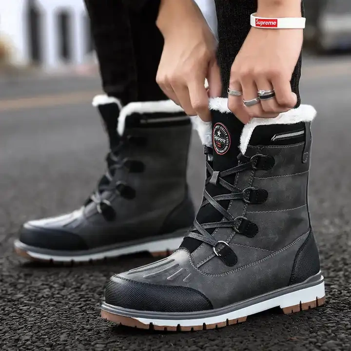 Wholesale High Quality Leather Waterproof Men's Snow Boots Largr-Size High Top Cotton Warm Non-Slip Snow Boots For Man