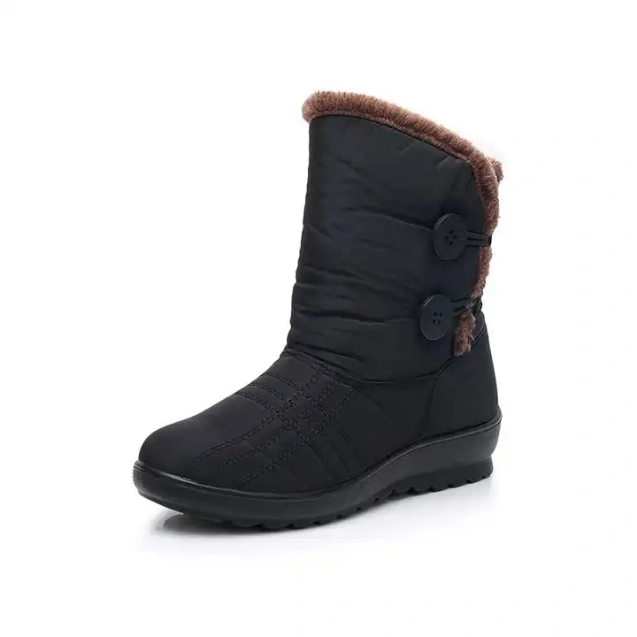 Wholesale Women Short Fluff Waterproof Winter Boots Anti-slip Flat Bottom Large Size Soft Sole Ladies Snow Boots