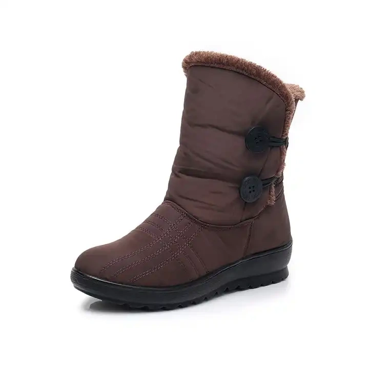 Wholesale Women Short Fluff Waterproof Winter Boots Anti-slip Flat Bottom Large Size Soft Sole Ladies Snow Boots