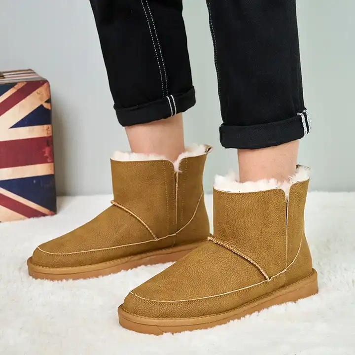 Wholesale New Winter Fashion Cowhide Snow Boots Slip-On Wool Thickened Warm Men's Snow Leather Winter Boots