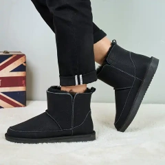 Wholesale New Winter Fashion Cowhide Snow Boots Slip-On Wool Thickened Warm Men's Snow Leather Winter Boots