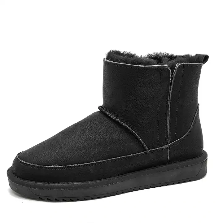 Wholesale New Winter Fashion Cowhide Snow Boots Slip-On Wool Thickened Warm Men's Snow Leather Winter Boots