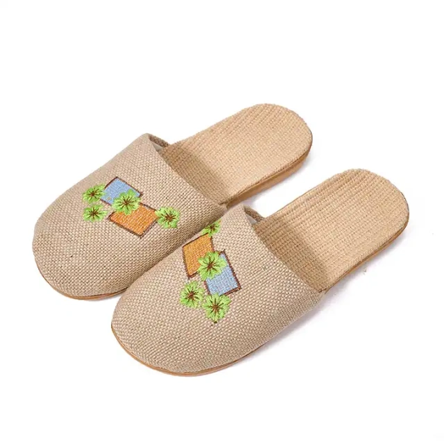 New Summer Home Breathable Light Linen Slippers For Women And Men Anti-Slip Comfortable Indoor Linen Slippers