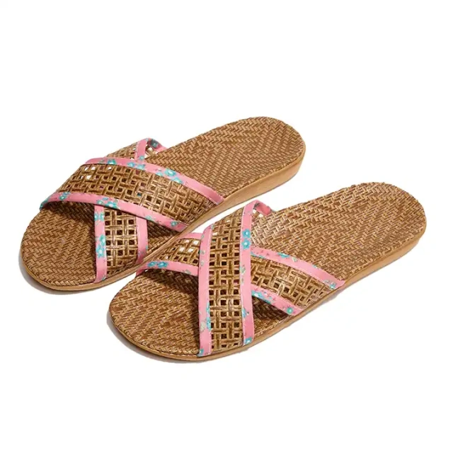 Summer indoor anti slip EVA outsole linen woven slippers couples linen slipper for men and women in flooring for home