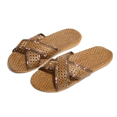 Summer indoor anti slip EVA outsole linen woven slippers couples linen slipper for men and women in flooring for home