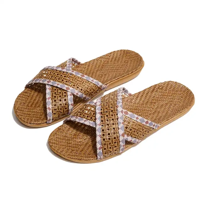 Summer indoor anti slip EVA outsole linen woven slippers couples linen slipper for men and women in flooring for home