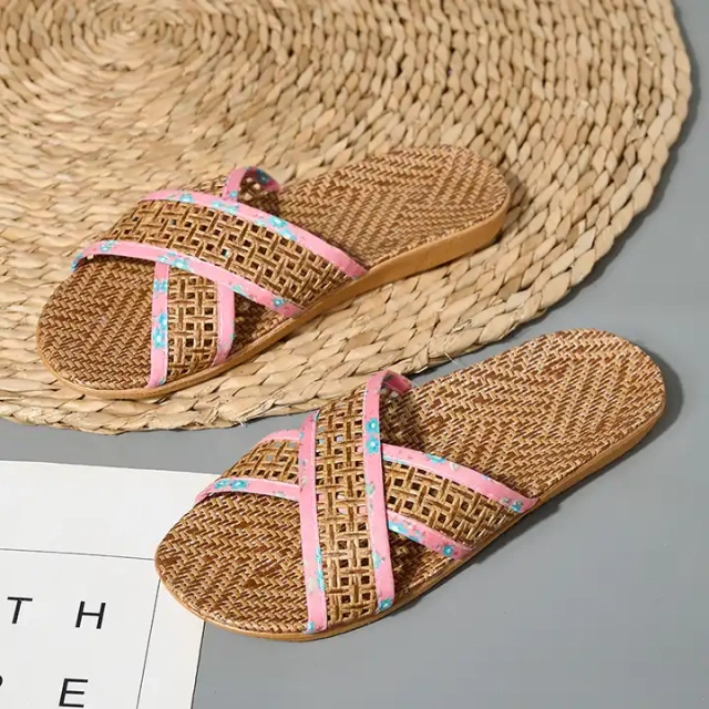 Summer indoor anti slip EVA outsole linen woven slippers couples linen slipper for men and women in flooring for home