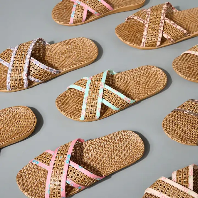 Summer indoor anti slip EVA outsole linen woven slippers couples linen slipper for men and women in flooring for home