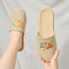 New Summer Home Breathable Light Linen Slippers For Women And Men Anti-Slip Comfortable Indoor Linen Slippers