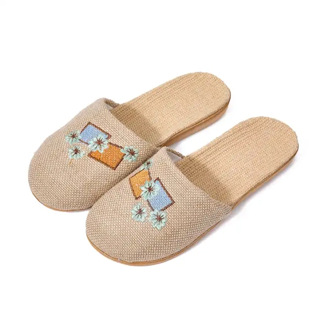 New Summer Home Breathable Light Linen Slippers For Women And Men Anti-Slip Comfortable Indoor Linen Slippers