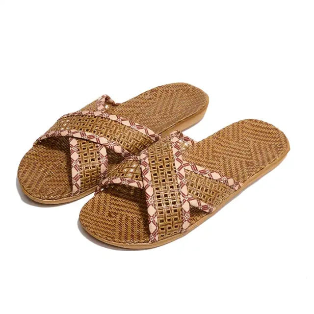 Summer indoor anti slip EVA outsole linen woven slippers couples linen slipper for men and women in flooring for home