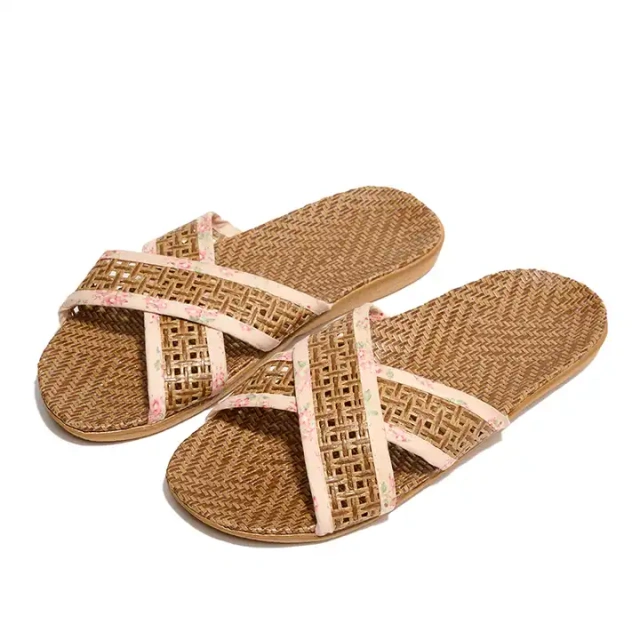 Summer indoor anti slip EVA outsole linen woven slippers couples linen slipper for men and women in flooring for home