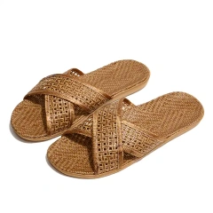 Summer indoor anti slip EVA outsole linen woven slippers couples linen slipper for men and women in flooring for home