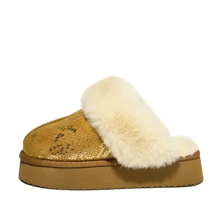 Hot Selling Solid Color Snake Pattern Shining Plush Slippers Winter Warm Thick Light Sole Plush Slippers