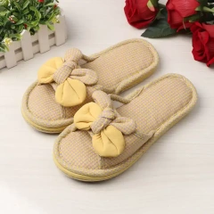 Wholesale Autumn And Winter Thickened Cotton Fabric Home Bow Slippers Soft Sole Silent Female Bedroom Bow Slippers