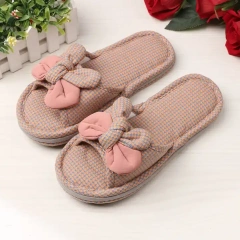Wholesale Autumn And Winter Thickened Cotton Fabric Home Bow Slippers Soft Sole Silent Female Bedroom Bow Slippers