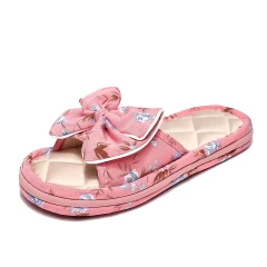 Wholesale Autumn And Winter Thickened Fabric Home Bow Slippers Soft Sole Silent Female Indoor Bow Home Slippers