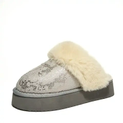 Hot Selling Solid Color Snake Pattern Shining Plush Slippers Winter Warm Thick Light Sole Plush Slippers