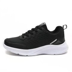 Wholesale Fashion Light MD Sole Leather Women Casual Sports Shoes Spring All Match Casual Women' s Black Sneakers Shoes