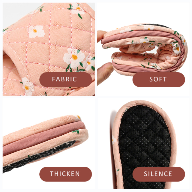 Wholesale Thick Sole Printed Cotton Bedroom Women's Slippers Three Layer Thick Bottom Silent Non-slip Indoor Soft Cloth Slippers