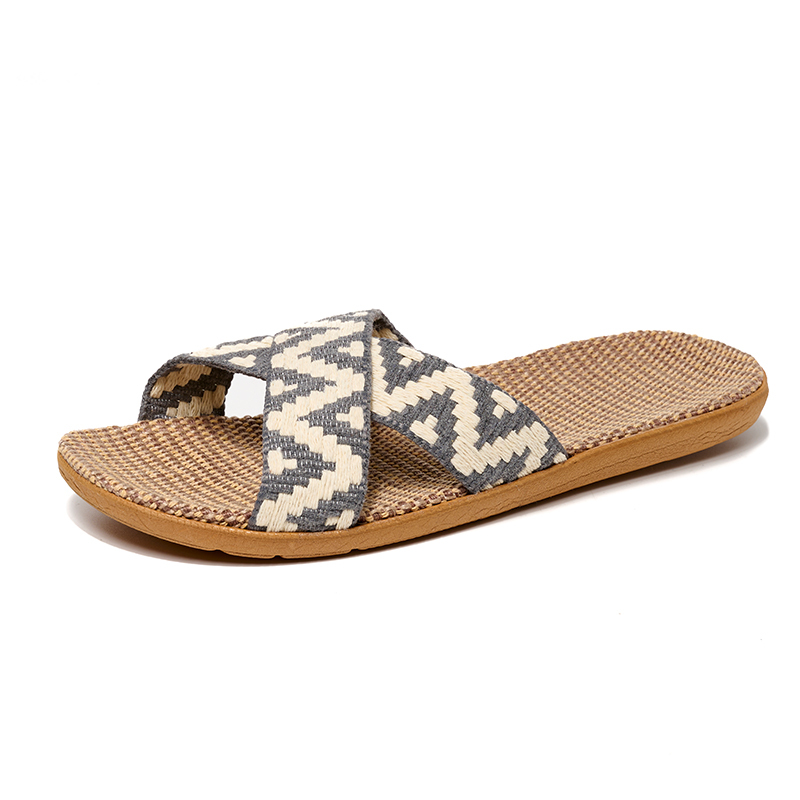 Trendy Home Wooden Floor Silent Rattan Slippers Wholesale Summer Living Room Sandals Woven Thick Sole Slippers