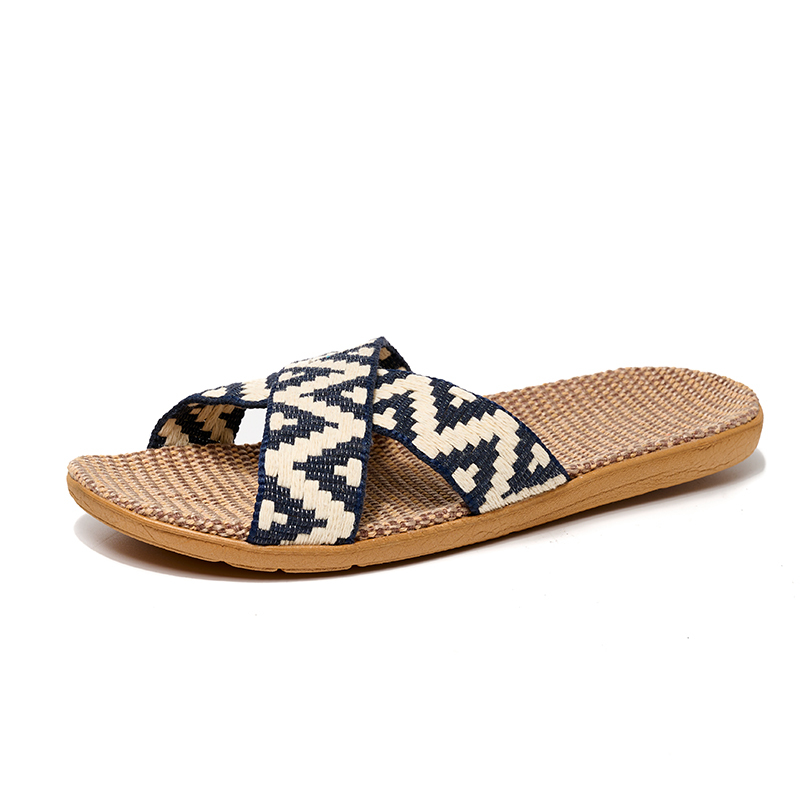 Trendy Home Wooden Floor Silent Rattan Slippers Wholesale Summer Living Room Sandals Woven Thick Sole Slippers