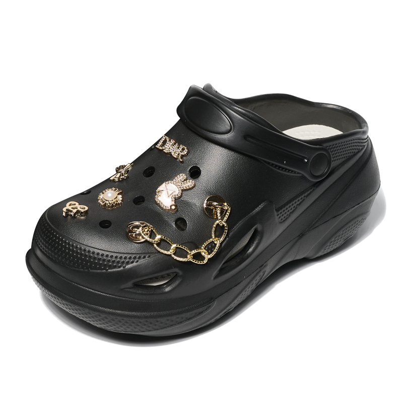 Shiny Metallic Decorations Eva Light Breathable Beach Sandals For Girls Thick Soles Height Increasing Garden Shoes Slippers