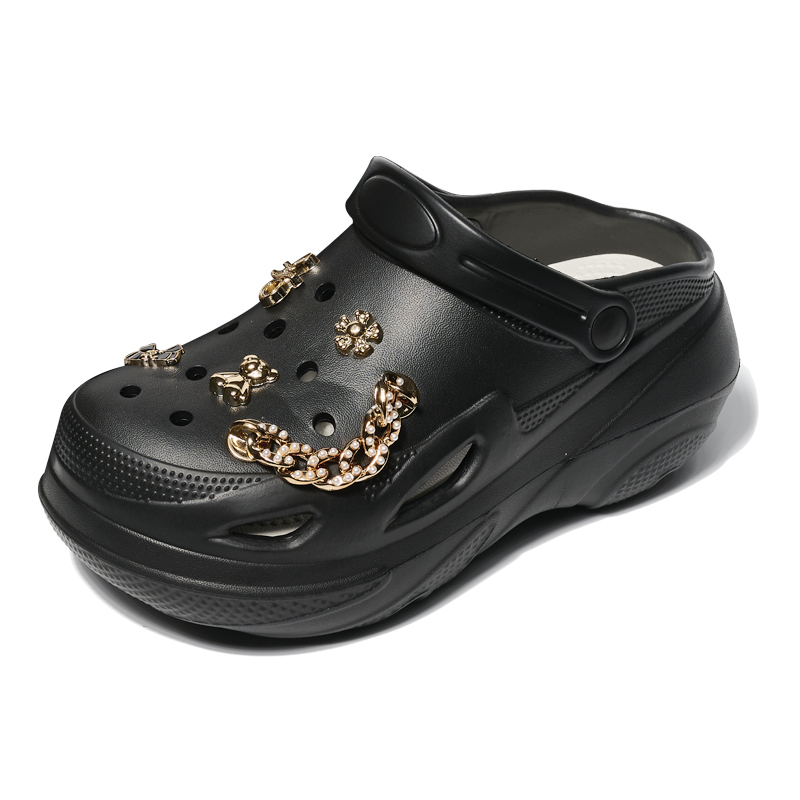 Shiny Metallic Decorations Eva Light Breathable Beach Sandals For Girls Thick Soles Height Increasing Garden Shoes Slippers