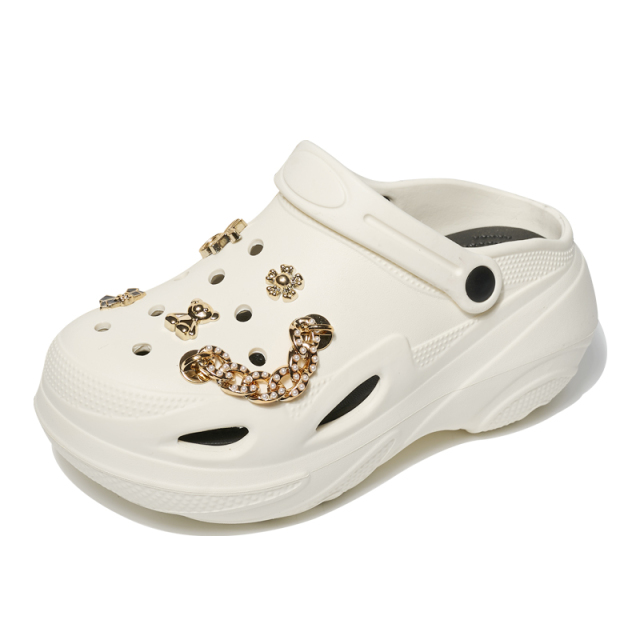 Shiny Metallic Decorations Eva Light Breathable Beach Sandals For Girls Thick Soles Height Increasing Garden Shoes Slippers