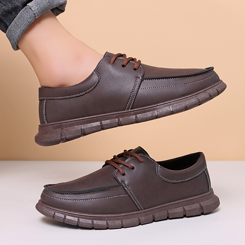 High Quality Rubber Sole Lace Up Fashion Comfortable Casual Leather Slip-on Office Leather Chunky Dress Shoes For Men