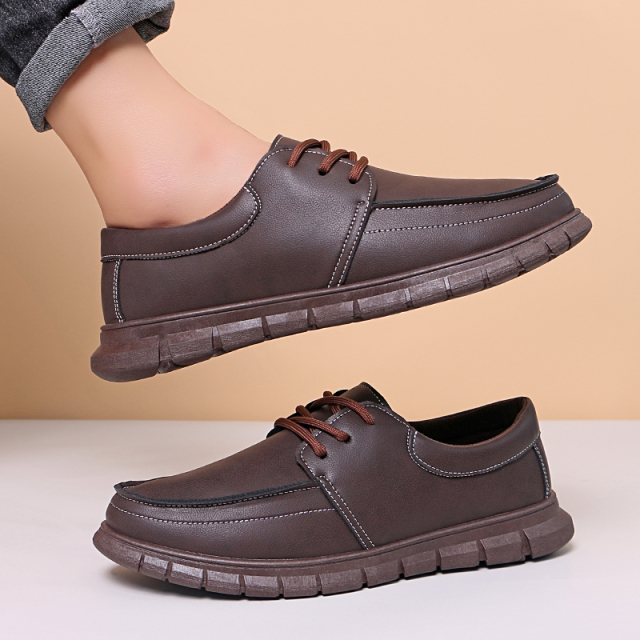 High Quality Rubber Sole Lace Up Fashion Comfortable Casual Leather Slip-on Office Leather Chunky Dress Shoes For Men