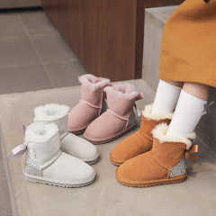 Manufacturers Customized Children's Snow Boots Women's Warm Thick Cotton Shoes Genuine Leather Wool Ankle Snow Boots