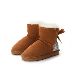 Manufacturers Customized Children's Snow Boots Women's Warm Thick Cotton Shoes Genuine Leather Wool Ankle Snow Boots