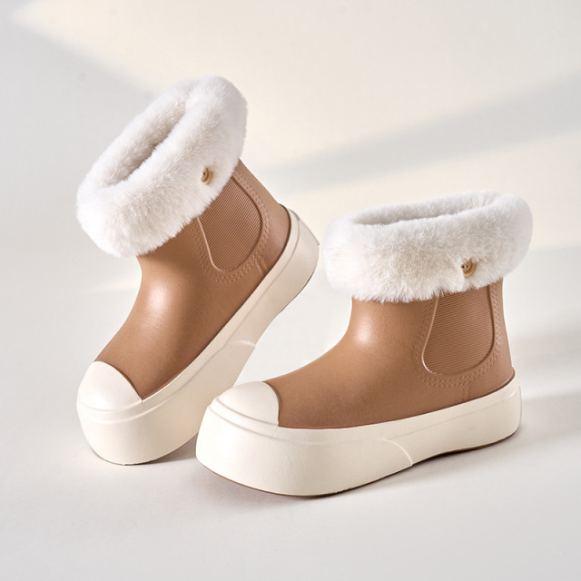 Waterproof Non-slip Snow Boots Removable Warm Plush Lining Cotton Slippers Outdoor Windproof Platform Snow Boots For Girls