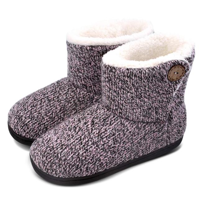 Custom OEM ODM Women Winter Warm Knitting Plush Slip-on Home Indoor Floor Shoes Anti-slip Comfortable Flats Warm Snow Boots