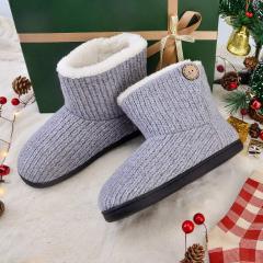 Custom OEM ODM Women Winter Warm Knitting Plush Slip-on Home Indoor Floor Shoes Anti-slip Comfortable Flats Warm Snow Boots