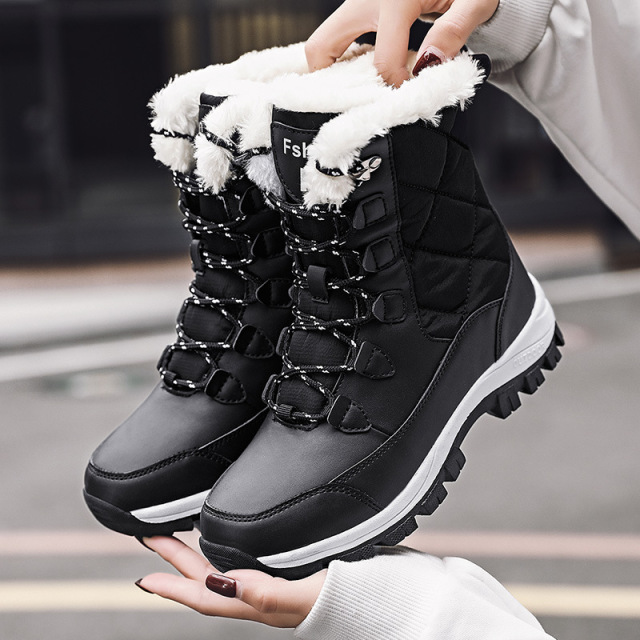 Wholesale Fashion Winter Outdoor Travel Waterproof Anti slip Thickened Warm High Top Mid length Snow Boots For Women
