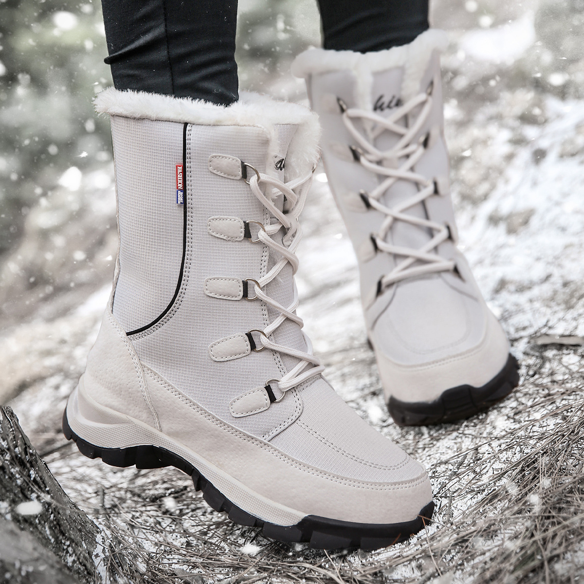 Wholesale Fashion Winter Outdoor Travel Anti Slip Thickened Warm High Top Mid Length Snow Boots For Women