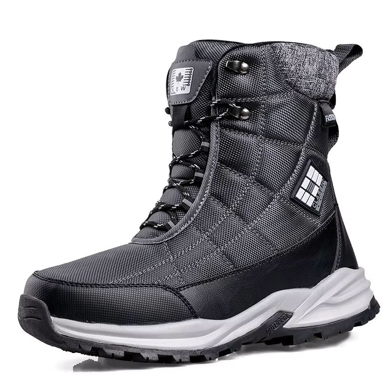 Wholesale Winter Fashion Men's High Top Waterproof Snow Boots Thickened Outdoor Casual Black Snow Boots