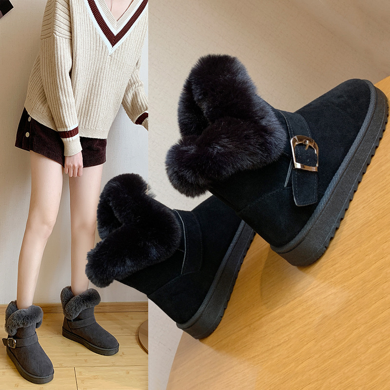 Fashion New Women's Boots Non-slip Warm Plush Snow Boots Women's Thick Leather Boots Winter Shoes