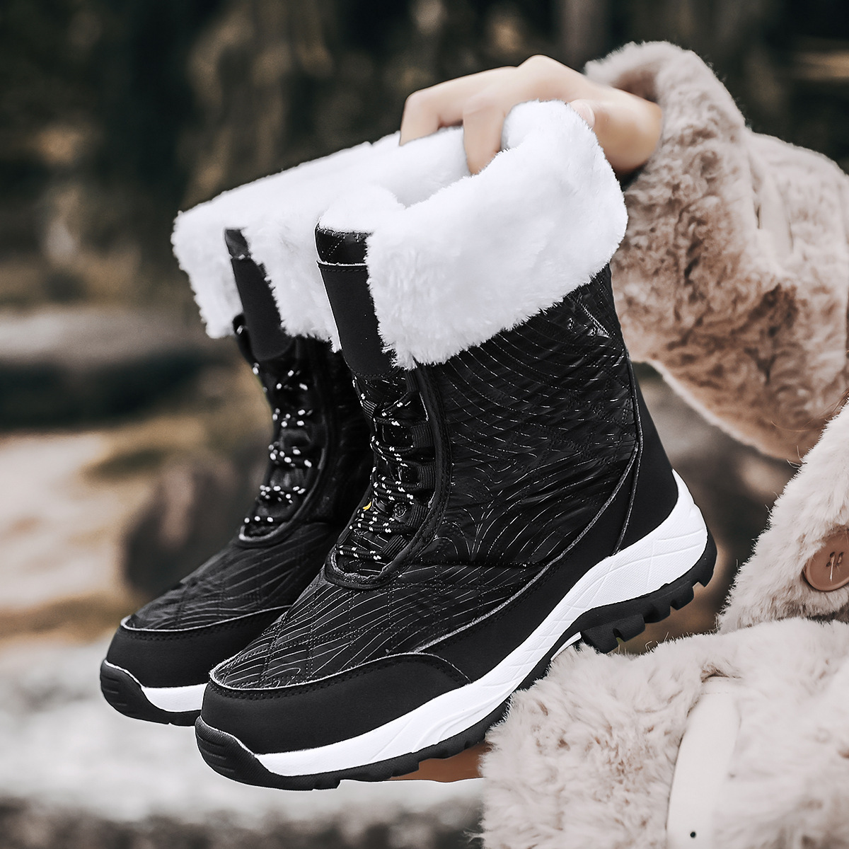Wholesale Winter Fashion High Quality Outdoor Travel Waterproof Non-slip Thickened Medium Long Warm Snow Boots