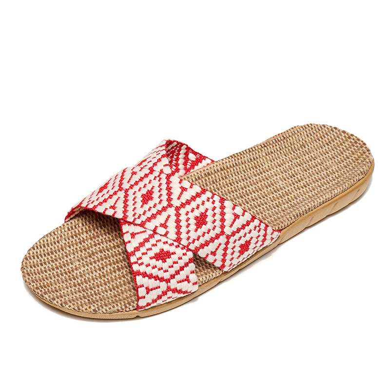 Trendy Home Wooden Floor Silent Rattan Slippers Wholesale Summer Living Room Sandals Woven Thick Sole Slippers