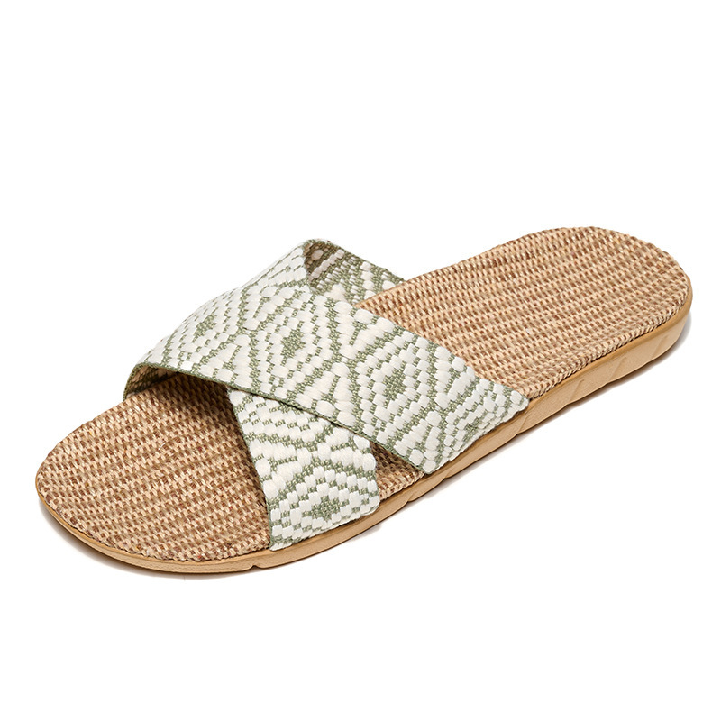 Trendy Home Wooden Floor Silent Rattan Slippers Wholesale Summer Living Room Sandals Woven Thick Sole Slippers